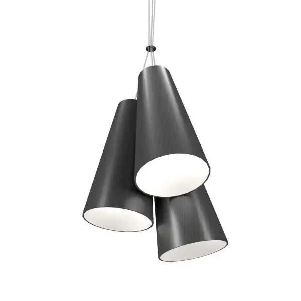 Conical Three Light Pendant in Organic Grey