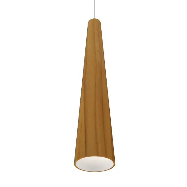 Wooden decorative luminaire with contemporary, timeless design in natural wood veneer or Italian lacquer finish. Proudly made in Brazil, combining high-end technology and the irreplaceable manual finishing. Collection: Conical Designer: Studio Accord Finish: Teak Width: 6.30" Height: 27.56" Length: 3.90" Weight: 3.09 lb Wire: 118" Number of Bulbs: 1 Maximum Wattage: 25.00 W Bulb Type: A19 Bulb Base: E26 Light Source: LED CRI: 90 Voltage: 120.00 V Material: Wood veneer, MDF Country of Origin: Brazil Safety Listing: UL Safety Rating: Damp Connection: Hard Wired LED Manufacturer Warranty: 5 Years Spec Sheet Instructions