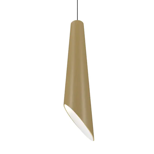 The Conical pendant makes a bold statement with its elongated 47-inch profile and warm organic gold finish. Perfect for kitchen islands or dining tables, this contemporary fixture combines sculptural form with functional lighting.