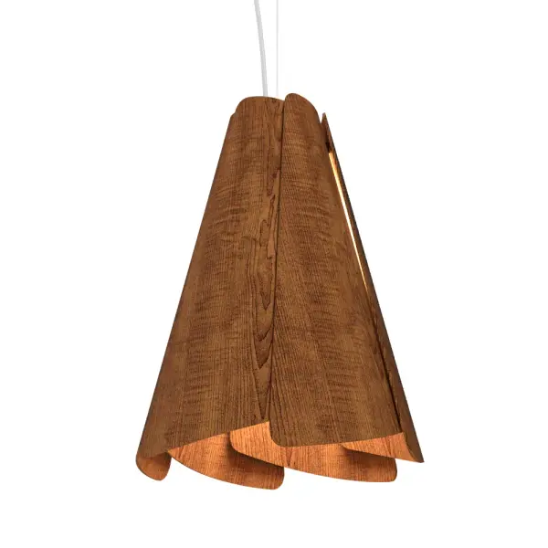 Wooden decorative luminaire with contemporary, timeless design in natural wood veneer or Italian lacquer finish. Proudly made in Brazil, combining high-end technology and the irreplaceable manual finishing. Collection: Fuchsia Designer: Studio Accord: Bruno Diego Felippe Finish: Imbuia Width: 12.99" Height: 16.93" Length: 12.09" Weight: 9.70 lb Wire: 118" Number of Bulbs: 1 Maximum Wattage: 25.00 W Bulb Type: A19 Bulb Base: E26 Light Source: LED CRI: 90 Voltage: 120.00 V Material: Wood veneer, MDF Country of Origin: Brazil Safety Listing: UL Safety Rating: Damp Connection: Hard Wired LED Manufacturer Warranty: 5 Years Spec Sheet Instructions