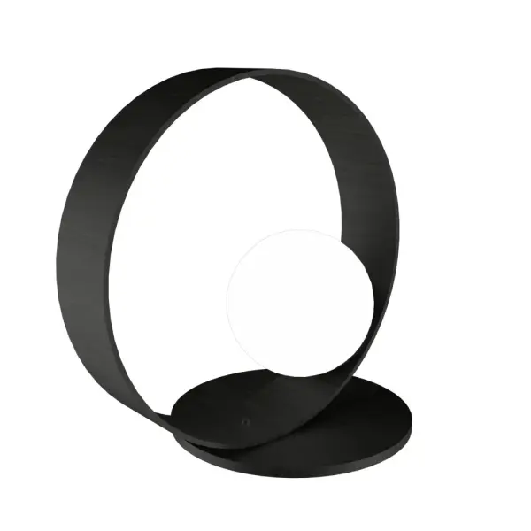 The Sfera table lamp brings modern sophistication to intimate spaces with its compact 14-inch profile and distinctive organic black finish. Perfect for bedside tables and accent lighting in contemporary interiors.