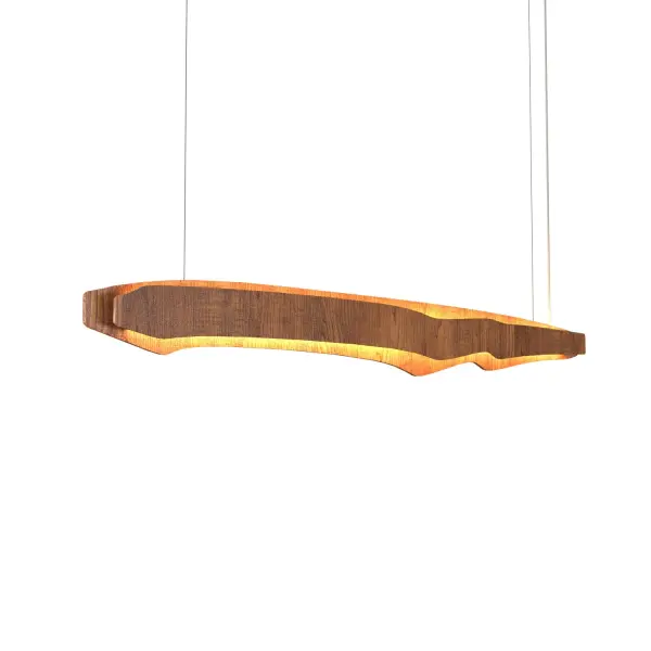 Wooden decorative luminaire with contemporary, timeless design in natural wood veneer or Italian lacquer finish. Proudly made in Brazil, combining high-end technology and the irreplaceable manual finishing. Collection: Horizon Designer: Studio Accord Finish: Imbuia Width: 3.54" Height: 7.68" Length: 39.37" Weight: 8.24 lb Wire: 118" Maximum Wattage: 46.08 W Light Source: LED Light Output: 2696.00 lm Delivered Lumens: 3774.00 lm Color Temperature: 3000 K CRI: 90 Rated Average Life: 50,000 Voltage: 120.00 V Material: Wood veneer, MDF Country of Origin: Brazil Safety Listing: UL Safety Rating: Damp Connection: Hard Wired LED Manufacturer Warranty: 5 Years