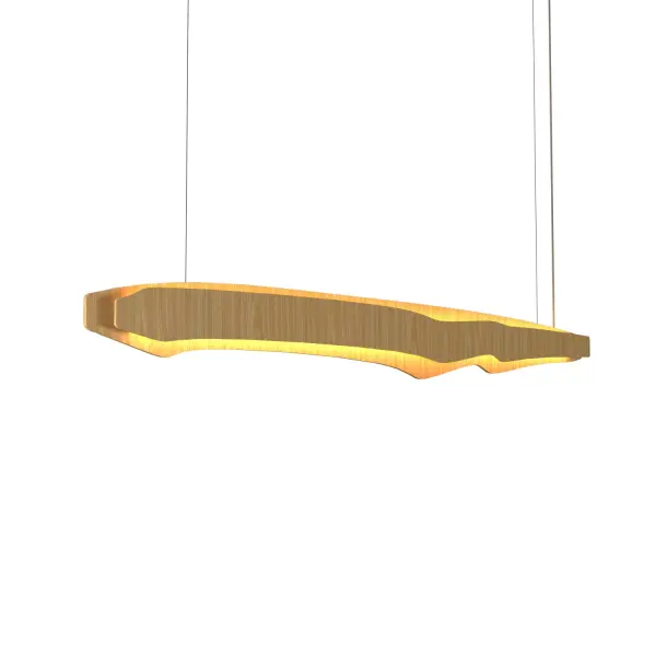 Wooden decorative luminaire with contemporary, timeless design in natural wood veneer or Italian lacquer finish. Proudly made in Brazil, combining high-end technology and the irreplaceable manual finishing. Collection: Horizon Designer: Studio Accord Finish: Sand Width: 3.54" Height: 7.68" Length: 55.12" Weight: 8.82 lb Wire: 118" Maximum Wattage: 64.51 W Light Source: LED Light Output: 3774.40 lm Delivered Lumens: 4853.00 lm Color Temperature: 3000 K CRI: 90 Rated Average Life: 50,000 Voltage: 120.00 V Material: Wood veneer, MDF Country of Origin: Brazil Safety Listing: UL Safety Rating: Damp Connection: Hard Wired LED Manufacturer Warranty: 5 Years