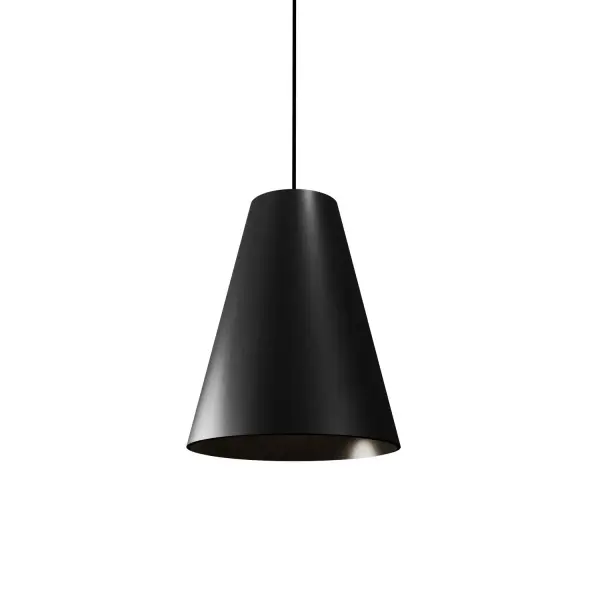 The Conical pendant features a clean geometric silhouette in a sophisticated Organic Black finish. Its compact 12.6-inch height makes it ideal for kitchen islands, dining nooks, and intimate spaces requiring focused task lighting.