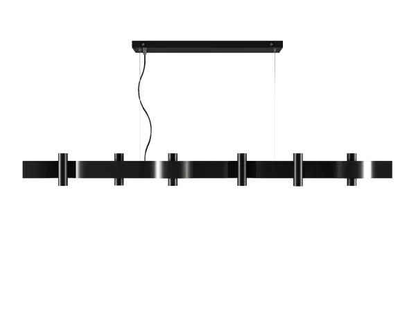 The Flow 14-Light Pendant makes a bold architectural statement with its nearly 5-foot linear span. The Organic Black finish delivers contemporary sophistication perfect for large dining areas and commercial spaces.