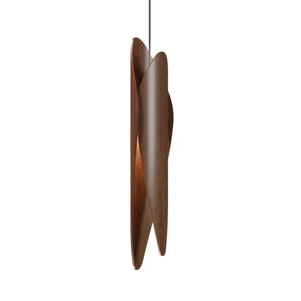 The Leaf LED Pendant brings natural warmth to modern spaces with its distinctive Imbuia wood finish. Compact yet striking, this energy-efficient fixture combines organic aesthetics with contemporary LED technology.