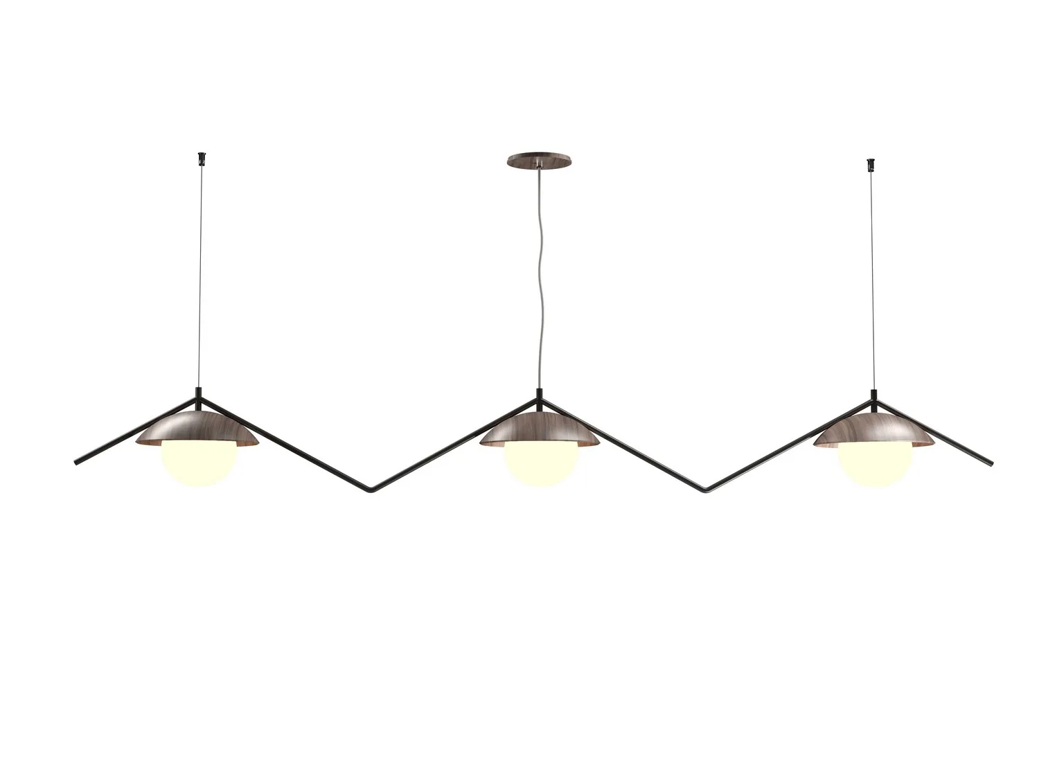 Oyster Three Light Pendant in American Walnut
