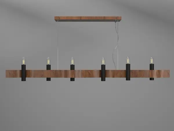 The Flow Six Light Pendant brings organic elegance to large spaces with its impressive 59-inch linear design. The Imbuia wood finish adds natural warmth and contemporary sophistication, perfect for modern dining rooms and open-concept living areas.
