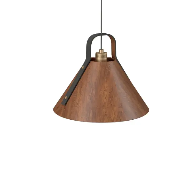 The Strap Pendant showcases beautiful Imbuia wood in a compact design perfect for adding organic warmth to smaller spaces. Its contemporary styling and natural material make it versatile across modern interiors.