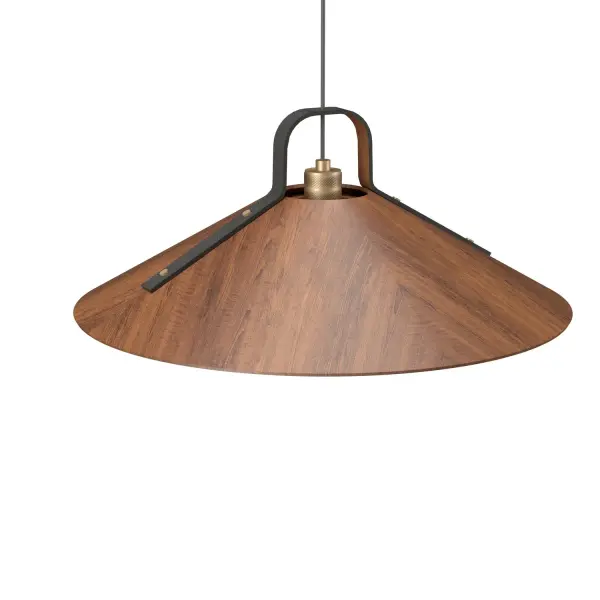 The Strap Pendant showcases beautiful Imbuia wood in a compact design perfect for adding organic warmth to smaller spaces. Its contemporary styling and natural material make it versatile across modern interiors.