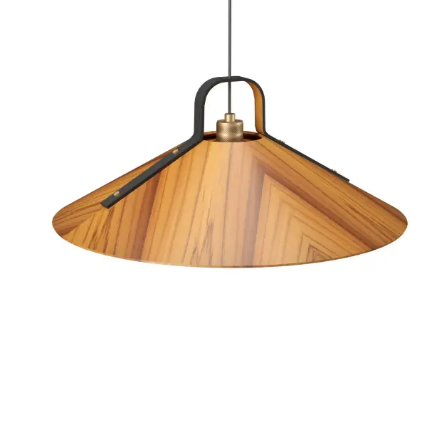 The Strap Pendant brings organic warmth to modern spaces with its distinctive teak wood construction. The compact 10-inch design creates intimate lighting perfect for smaller dining areas and kitchen islands.