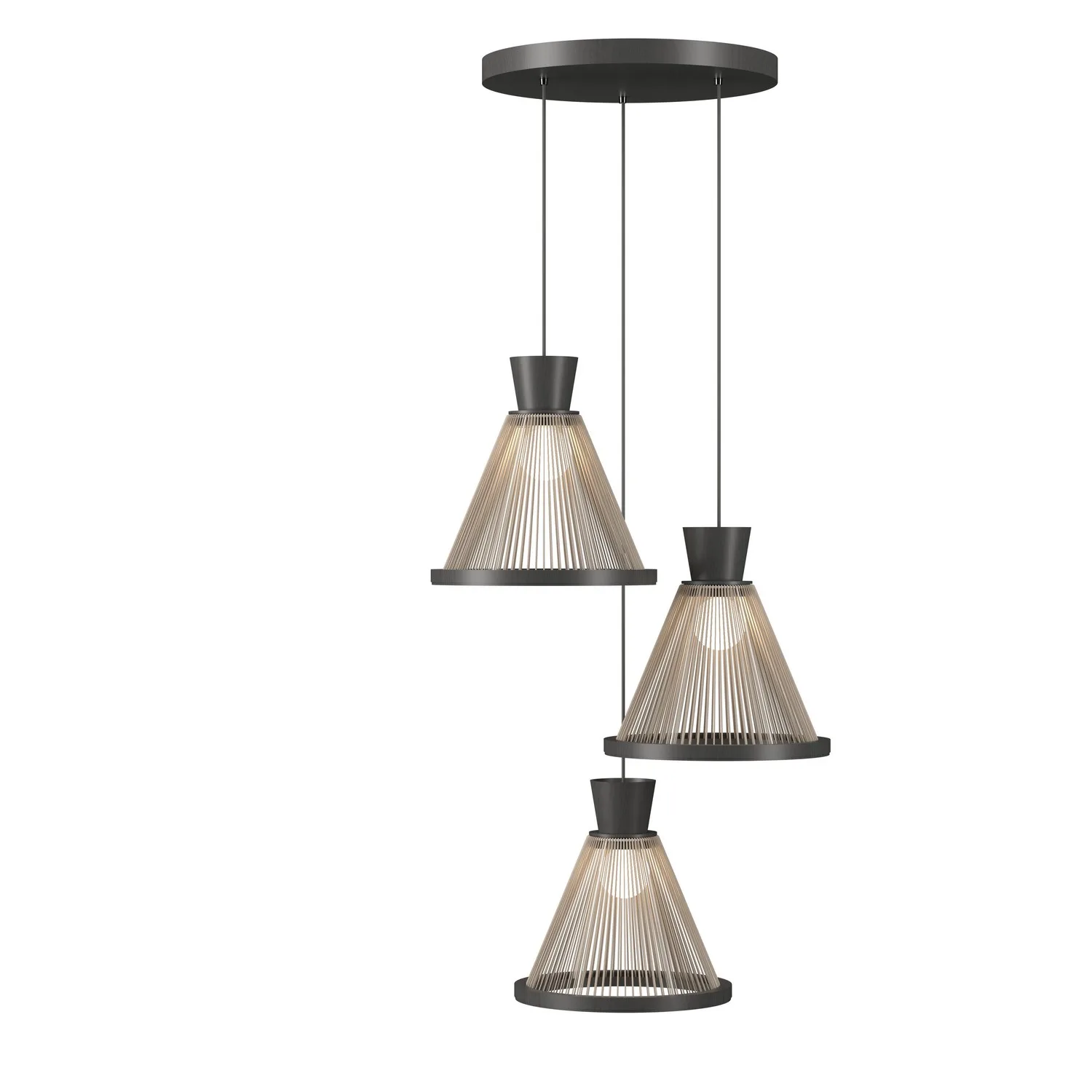 Corda Three Light Pendant in Organic Grey