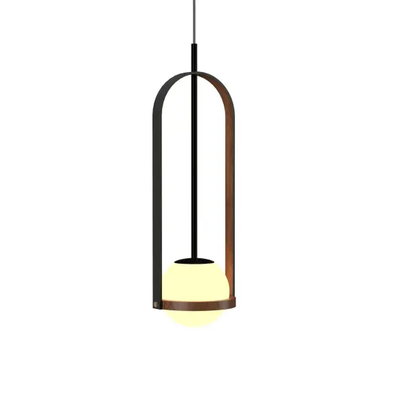 The Strap Pendant showcases beautiful Imbuia wood in a contemporary design that adds organic warmth to any space. Its compact 24-inch height makes it ideal for kitchen islands and dining nooks where natural materials create inviting ambiance.