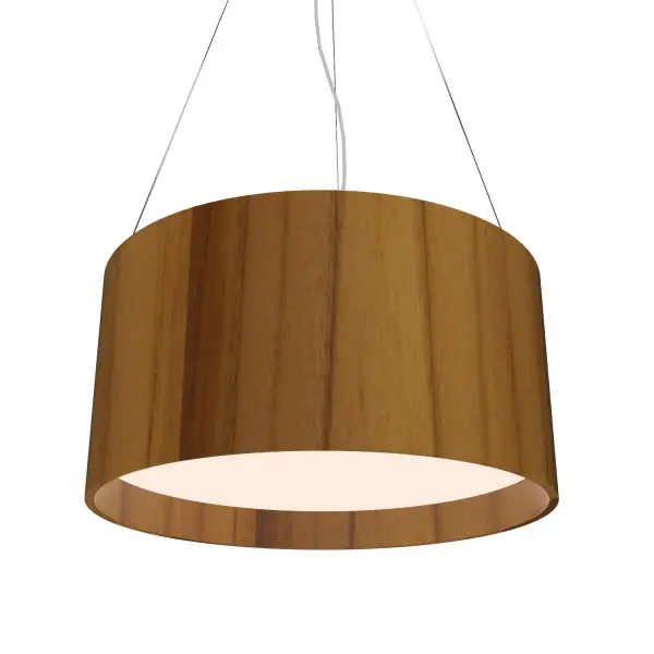 Wooden decorative luminaire with contemporary, timeless design in natural wood veneer or Italian lacquer finish. Proudly made in Brazil, combining high-end technology and the irreplaceable manual finishing. Collection: Cylindrical Designer: Studio Accord Finish: Teak Width: 19.69" Height: 9.84" Length: 19.50" Weight: 7.39 lb Wire: 118" Number of Bulbs: 3 Maximum Wattage: 25.00 W Bulb Type: A19 Bulb Base: E26 Light Source: LED CRI: 90 Voltage: 120.00 V Material: Wood veneer, MDF Country of Origin: Brazil Safety Listing: UL Safety Rating: Damp Connection: Hard Wired LED Manufacturer Warranty: 5 Years Spec Sheet Instructions