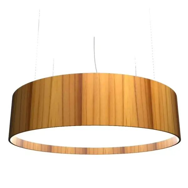 Wooden decorative luminaire with contemporary, timeless design in natural wood veneer or Italian lacquer finish. Proudly made in Brazil, combining high-end technology and the irreplaceable manual finishing. Collection: Cylindrical Designer: Studio Accord Finish: Teak Width: 39.37" Height: 9.84" Weight: 28.33 lb Wire: 118" Maximum Wattage: 84.00 W Bulb Type: LED Bulb Base: Integrated Light Source: LED Light Output: 5775.00 lm Delivered Lumens: 5775.00 lm Color Temperature: 3000 K CRI: 90 Rated Average Life: 50,000 Voltage: 120.00 V Material: Wood veneer, MDF Country of Origin: Brazil Safety Listing: UL Safety Rating: Damp Connection: Hard Wired LED Manufacturer Warranty: 5 Years Spec Sheet Instructions
