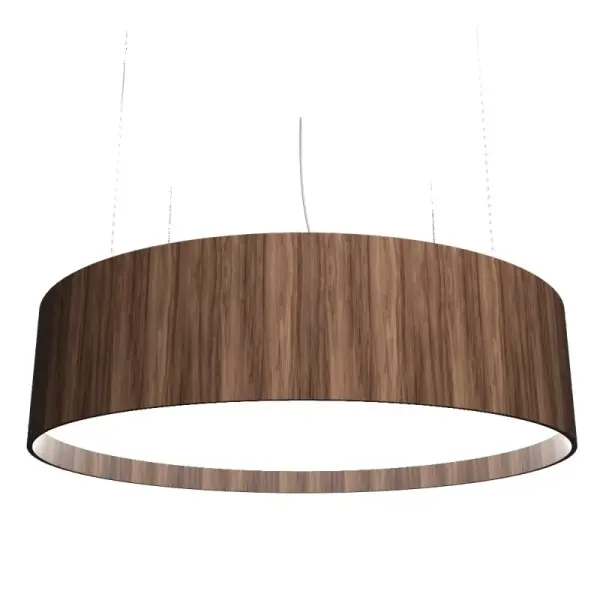 Wooden decorative luminaire with contemporary, timeless design in natural wood veneer or Italian lacquer finish. Proudly made in Brazil, combining high-end technology and the irreplaceable manual finishing. Collection: Cylindrical Designer: Studio Accord Finish: American Walnut Width: 27.56" Height: 9.84" Weight: 16.09 lb Wire: 118" Maximum Wattage: 36.00 W Bulb Type: LED Bulb Base: Integrated Light Source: LED Light Output: 2475.00 lm Delivered Lumens: 2475.00 lm Color Temperature: 3000 K CRI: 90 Rated Average Life: 50,000 Voltage: 120.00 V Material: Wood veneer, MDF Country of Origin: Brazil Safety Listing: UL Safety Rating: Damp Connection: Hard Wired LED Manufacturer Warranty: 5 Years Spec Sheet Instructions