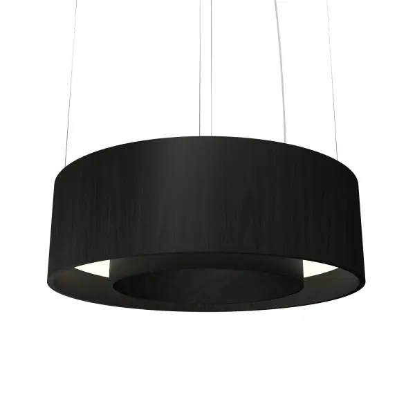 This compact cylindrical pendant offers modern minimalist design with energy-efficient integrated LED lighting. The organic black finish provides versatile styling that complements contemporary interiors.