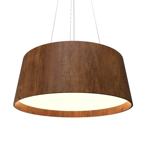 Wooden decorative luminaire with contemporary, timeless design in natural wood veneer or Italian lacquer finish. Proudly made in Brazil, combining high-end technology and the irreplaceable manual finishing. Collection: Conical Designer: Studio Accord Finish: Imbuia Width: 24.41" Height: 9.84" Weight: 12.35 lb Wire: 118" Maximum Wattage: 36.00 W Bulb Type: LED Bulb Base: Integrated Light Source: LED Light Output: 2475.00 lm Delivered Lumens: 2475.00 lm Color Temperature: 3000 K CRI: 90 Rated Average Life: 50,000 Voltage: 120.00 V Material: Wood veneer, MDF Country of Origin: Brazil Safety Listing: UL Safety Rating: Damp Connection: Hard Wired LED Manufacturer Warranty: 5 Years Spec Sheet Instructions