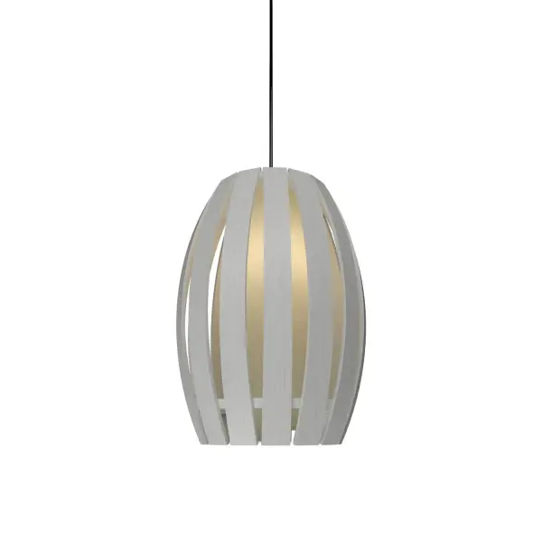 The Barrel pendant offers a minimalist organic aesthetic with its clean white finish and compact barrel-shaped shade. Perfect for smaller spaces needing focused task lighting with contemporary style.