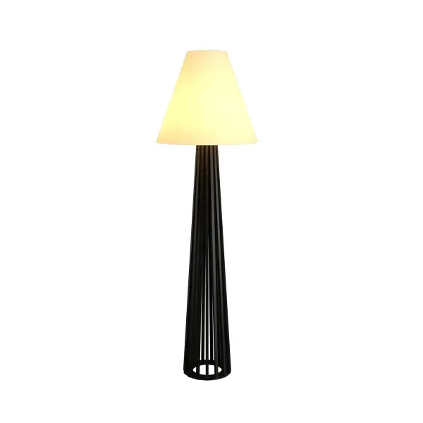 The Slatted Floor Lamp brings architectural drama with its distinctive slatted shade design in Organic Black. At nearly 67 inches tall, it makes a bold statement while casting beautiful filtered light patterns.