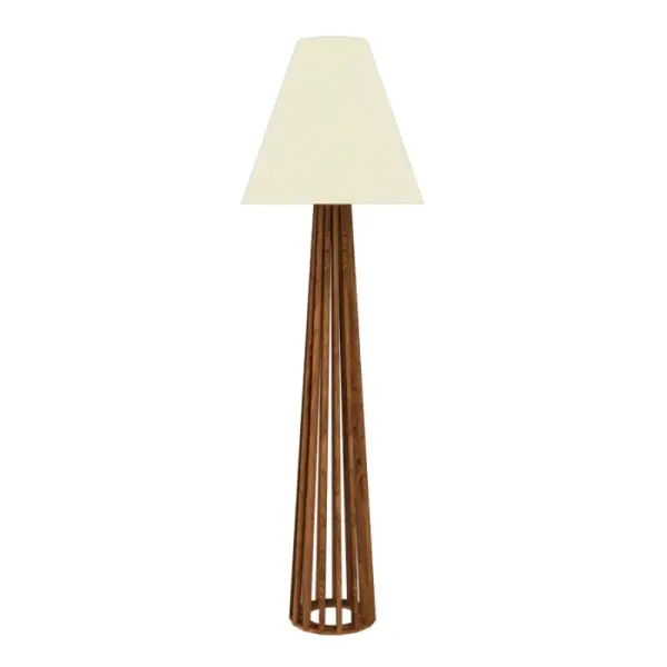 This striking floor lamp combines architectural slatted detailing with a warm Organic Gold finish, creating dramatic light and shadow play. At nearly 67 inches tall, it makes a bold statement while providing ambient illumination.