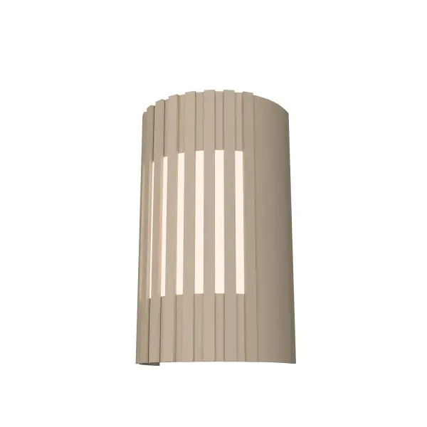 This two-light wall sconce brings natural warmth through its slatted wood design in a rich cappuccino finish. Perfect for creating ambient lighting with an organic, contemporary aesthetic in intimate spaces.