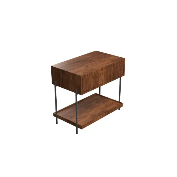 The Clean Bedside Table showcases beautiful Imbuia wood with a contemporary design aesthetic. Its compact dimensions make it ideal for modern bedrooms while providing essential bedside storage and surface space.