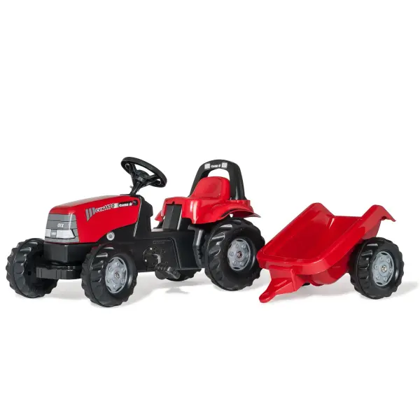 This robust pedal tractor with trailer offers authentic farm play for ages 2.5-5. Features include opening hood, enclosed chain drive, articulated steering, and detachable trailer. German engineering ensures durability.