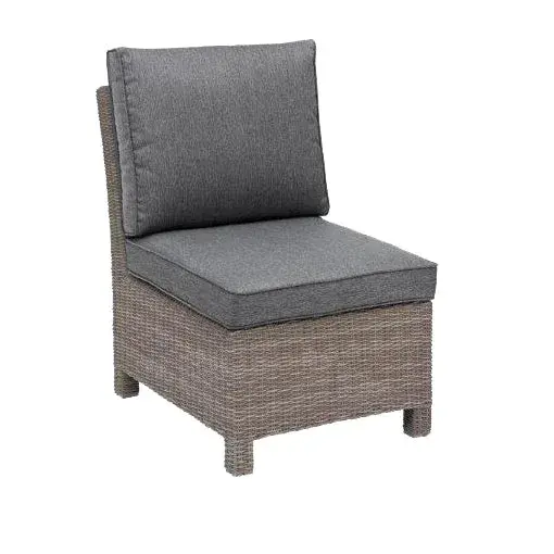 The Palma Modular Armless Chair combines dining comfort with lounge-style relaxation. Handwoven weatherproof wicker over reinforced aluminum frame with high-back support and thick Sunbrella cushions. Modular clips allow endless configurations.