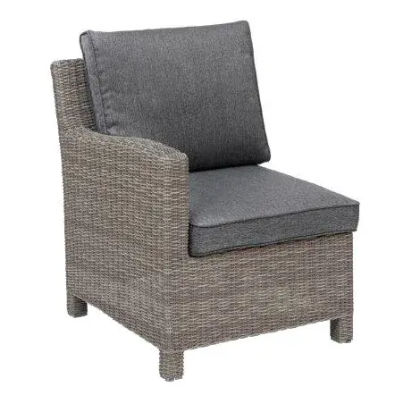 The Palma Left Arm Chair combines dining comfort with lounge-style relaxation. Handwoven weatherproof wicker over reinforced aluminum frame, high-back support, and thick Sunbrella cushions make it ideal for extended outdoor use.