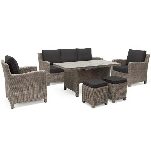 The Palma Wicker Lounge Set combines dining and lounging in one beautifully crafted outdoor furniture collection. Features handwoven weatherproof wicker, reinforced aluminum frame, and premium Sunbrella cushions. - alternate view