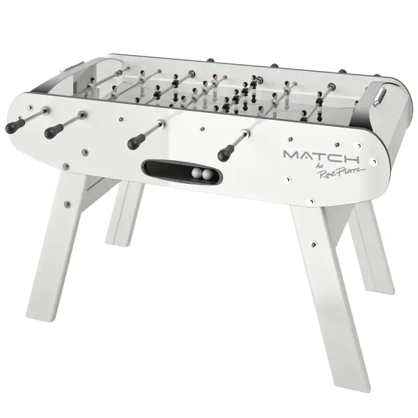 The René Pierre Match Blanc brings European craftsmanship to your game room with its sleek white lacquered finish and professional-grade features. Handmade in France with durable Gerflex playfield and solid diecast aluminum players.