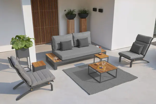 The Gili Coffee Table combines sustainable FSC-certified Brazilian teak with lightweight powder-coated aluminum in a contemporary design. Its compact 23"x23" footprint makes it perfect for balconies and patios.