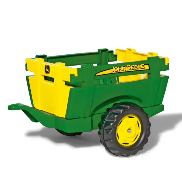 This German-made farm trailer attaches to Rolly tractors, featuring removable sides, a lowering rear gate, and high-impact resin construction. Perfect for outdoor imaginative play with easy dump functionality.