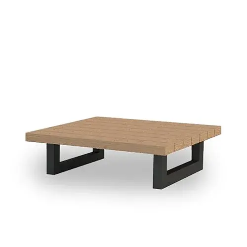 The Nevada Coffee Table combines powder-coated aluminum construction with SVLK-certified Indonesian teak for a striking industrial aesthetic. Features integrated levelers and full-circumference welds for durability.