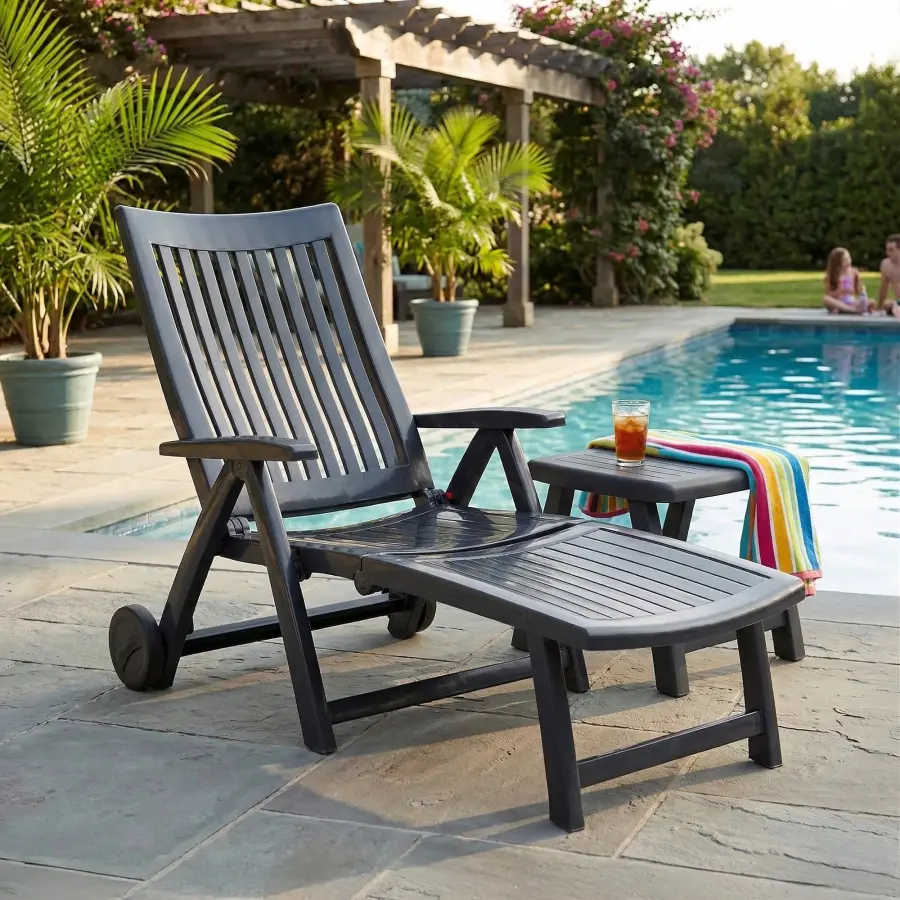 Roma Polymer Resin Multi-Position Lounger, Anthracite - Image 1