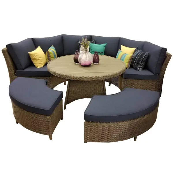Palma Wicker Curved Bench with Cushions - Image 5