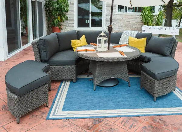 Palma Wicker Curved Bench with Cushions - Image 6
