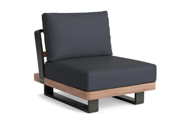 The Fitz Roy combines Indonesian-certified grade A teak with a lightweight aluminum frame for exceptional outdoor durability. Features quick-drying Textilene sling, Sunbrella cushions, and modular design for versatile patio arrangements.