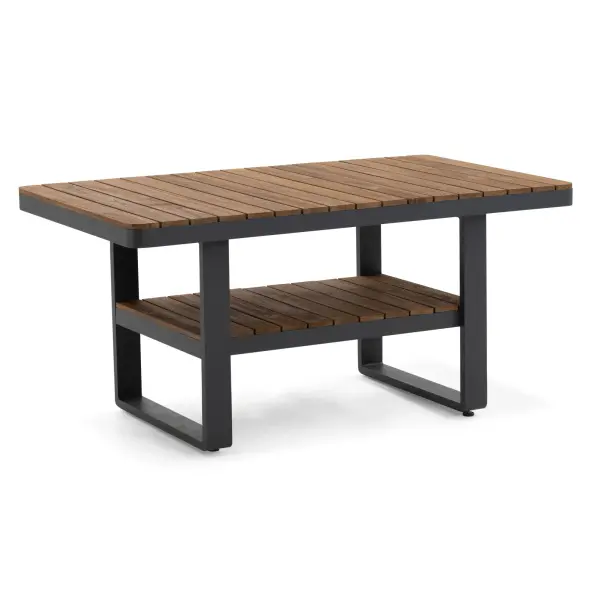 The Montana Casual Dining Table combines sustainable Brazilian teak with powder-coated aluminum for a sophisticated outdoor dining solution. Features integrated levelers and weather-resistant construction.