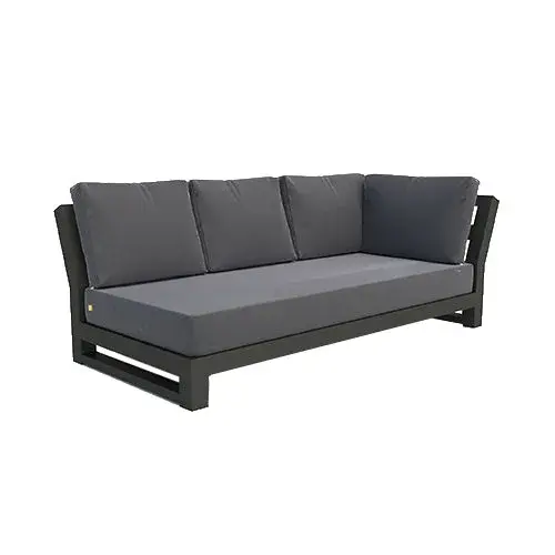The Nevada Left Sofa combines elegant modern design with exceptional outdoor durability. Featuring powder-coated aluminum construction, quick-drying Textilene sling, and plush Sunbrella cushions for all-weather comfort.