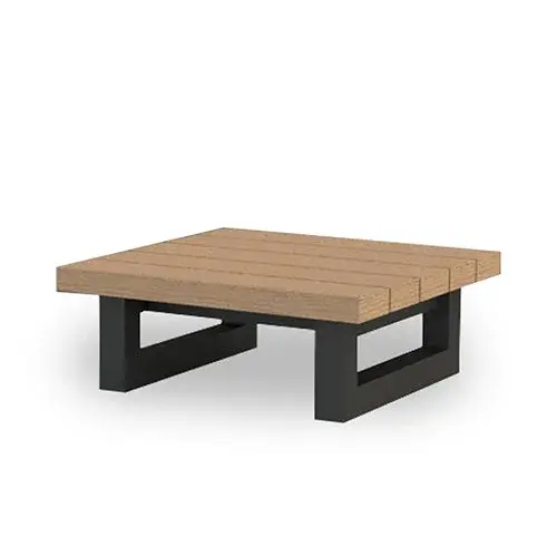 The Nevada Coffee Table combines powder-coated aluminum construction with SVLK certified Indonesian teak for a striking industrial aesthetic. Built for outdoor durability with integrated levelers and stainless steel hardware.