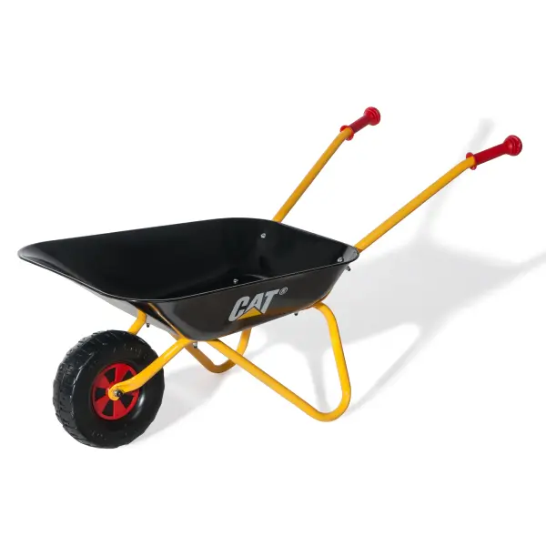 This sturdy children's wheelbarrow features a seamless steel tub with rust-resistant powder coat finish and oversized blow-molded wheel. Perfect for helping with yard work or transporting toys outdoors.