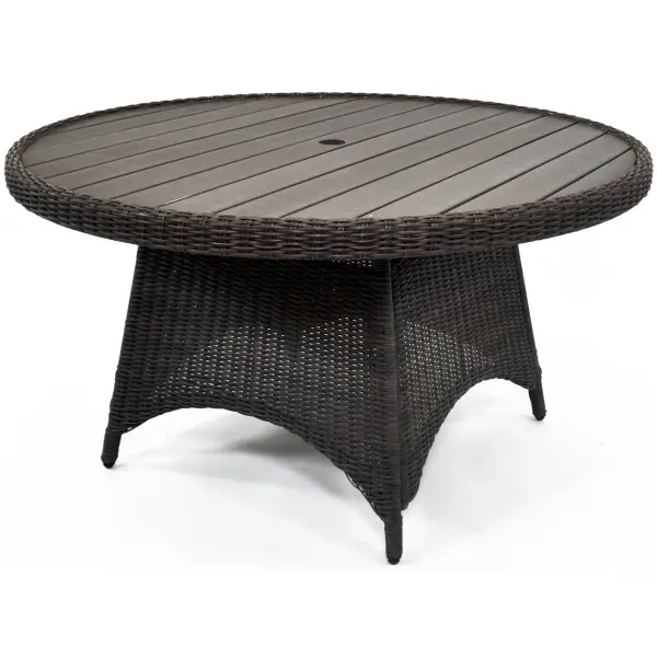 The Palma combines powder-coated aluminum construction with handwoven weatherproof rattan wicker for a sophisticated outdoor dining experience. Features reinforced tubing, UV-resistant materials, and replaceable components.