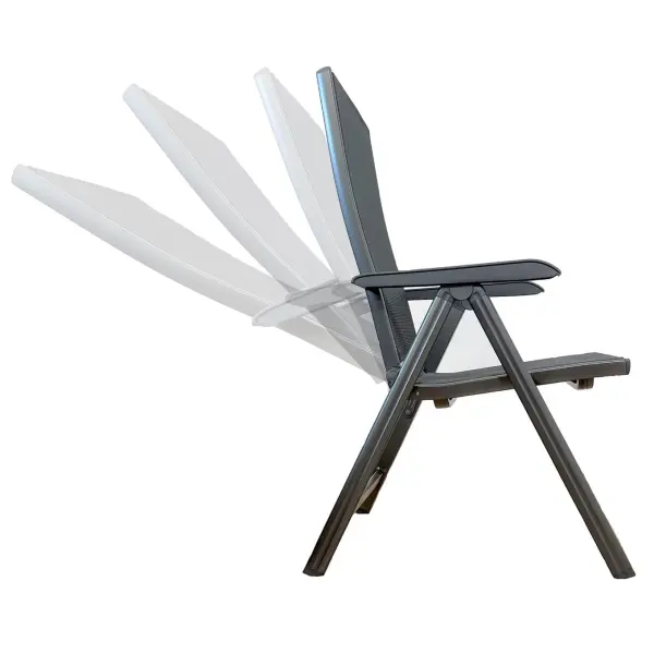 The Basic Plus armchair combines lightweight aluminum construction with premium Textilene sling fabric for comfortable, low-maintenance outdoor seating. Four reclining positions and compact folding storage make it ideal for patios and poolsides. - alternate view