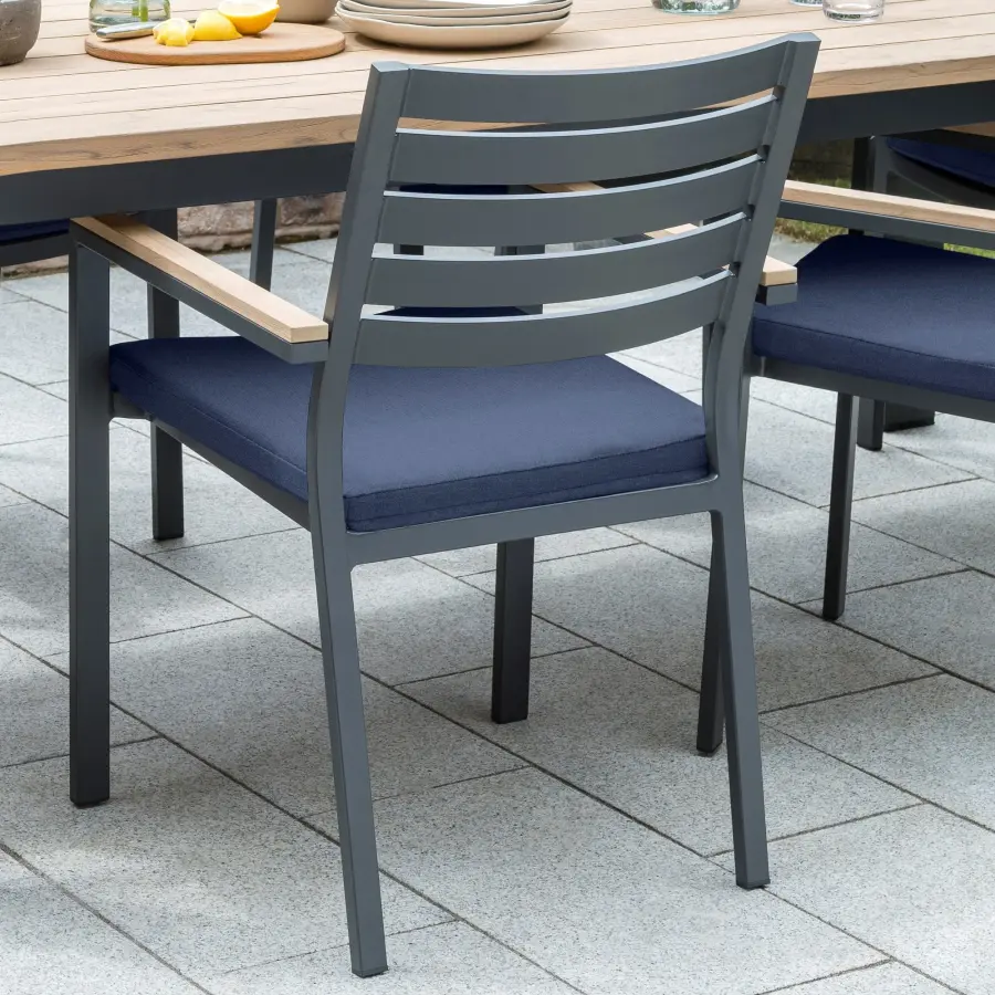 Elba 9-Piece Teak Outdoor Dining Set with Spectrum Indigo Cushions - Image 3