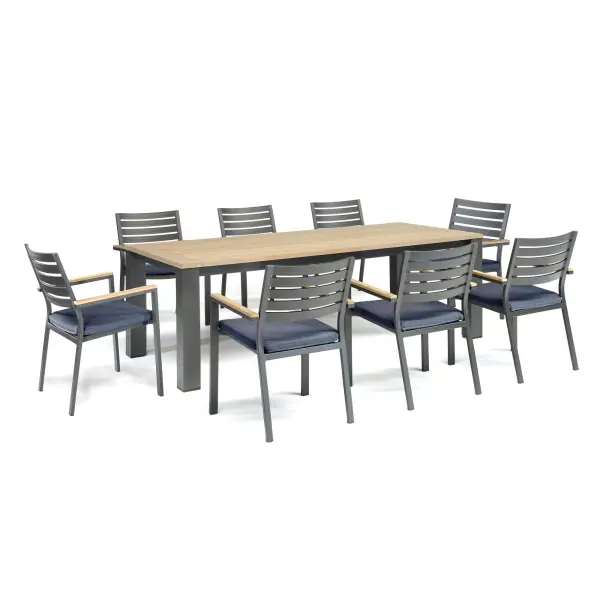 Elba 9-Piece Teak Outdoor Dining Set with Spectrum Indigo Cushions - Image 4