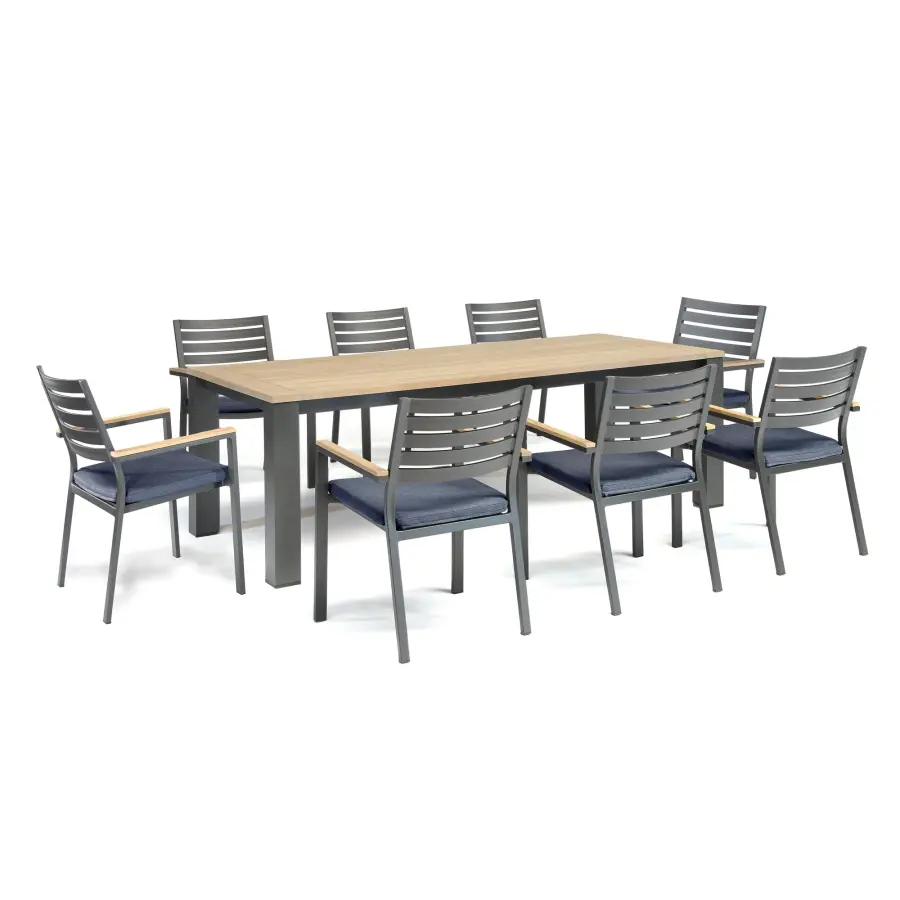 Elba 9-Piece Teak Outdoor Dining Set with Spectrum Indigo Cushions - Image 4
