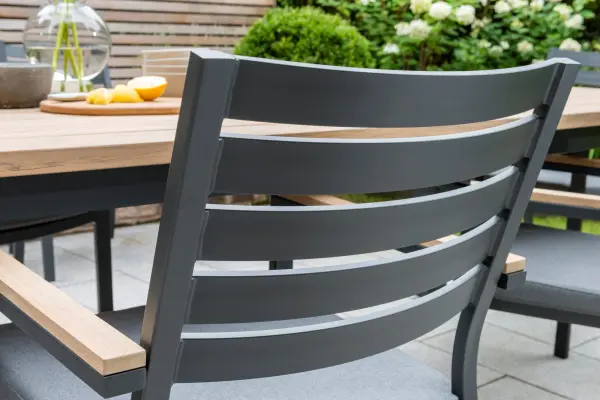 Elba Aluminum Dining Chair with Teak Accents - Image 4
