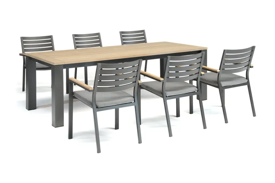 Elba Aluminum Dining Chair with Teak Accents - Image 7